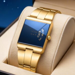 5158 Square Metal Quartz Watch – Gold & Black